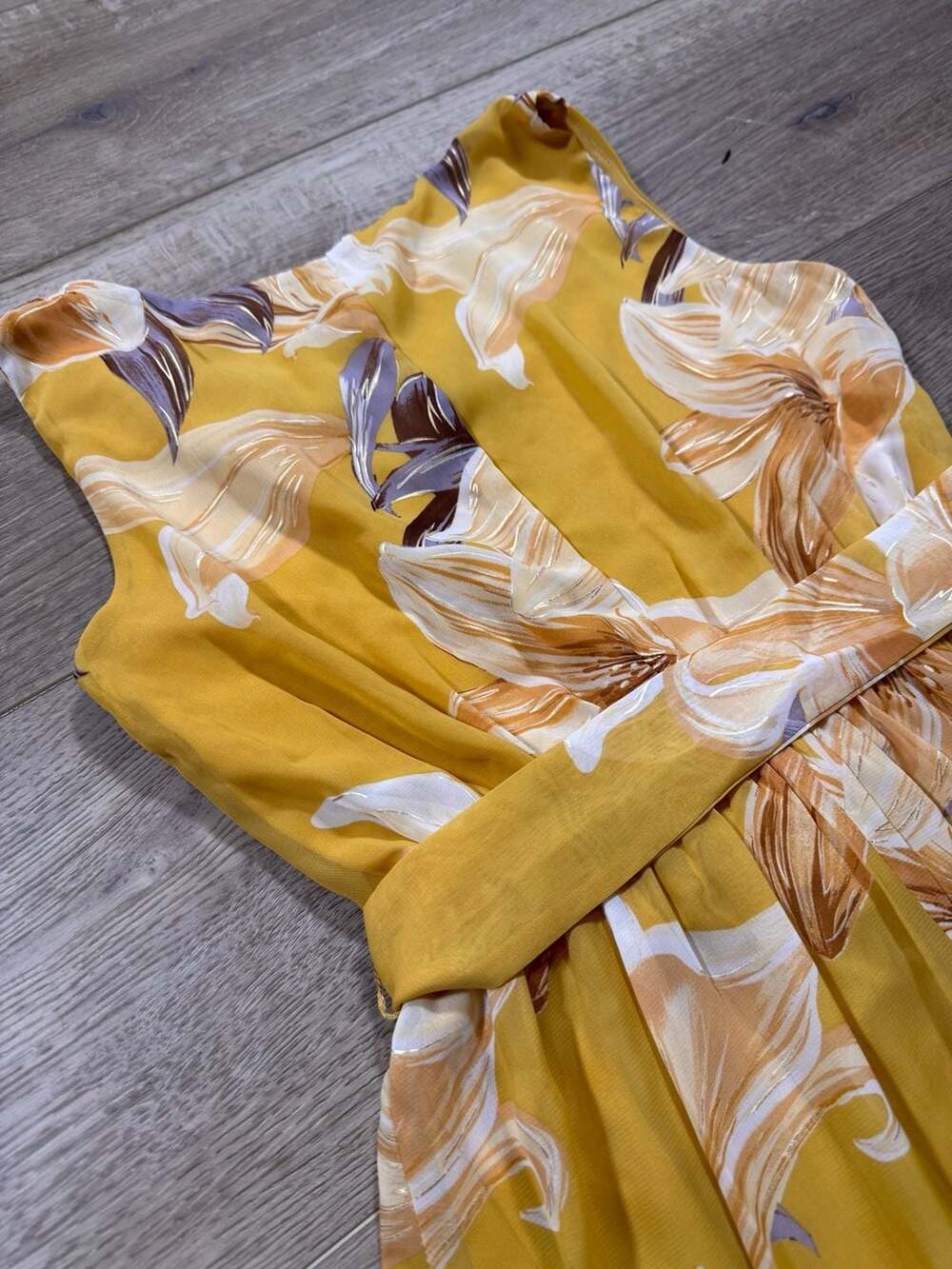 Kate & Lily Yellow Floral Lily Print Maxi Dress Cowl Neck Size 4 - Picture 10 of 14